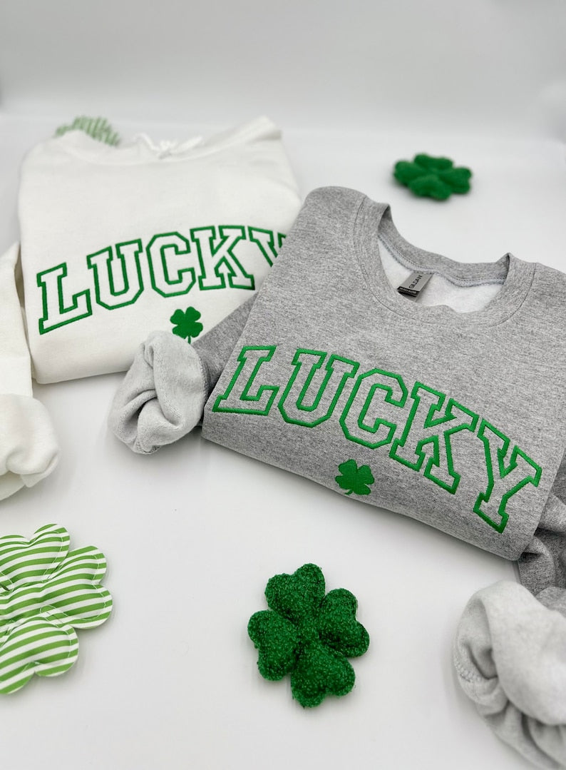 Embroidered St. Patricks Day Sweatshirt-Hoodies, Lucky Unisex Crewneck, Shamrock-Irish Sweatshirt, St Pattys, Simple Holiday Sweater, Gift il_794xN.5777795737_cpsn.jpg
