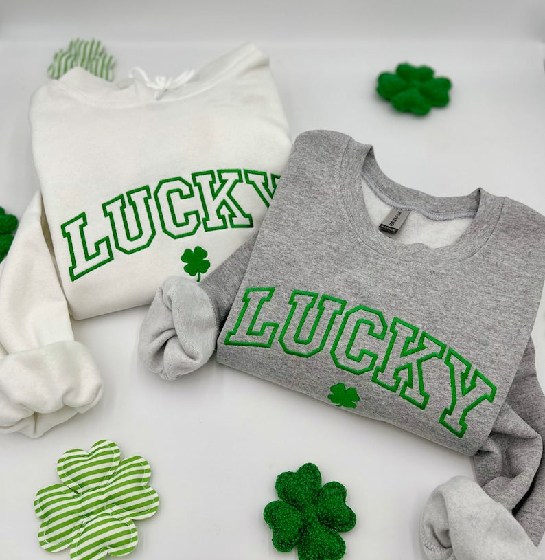 Embroidered St. Patricks Day Sweatshirt-Hoodies, Lucky Unisex Crewneck, Shamrock-Irish Sweatshirt, St Pattys, Simple Holiday Sweater, Gift il_794xN.5777795739_rdto.jpg