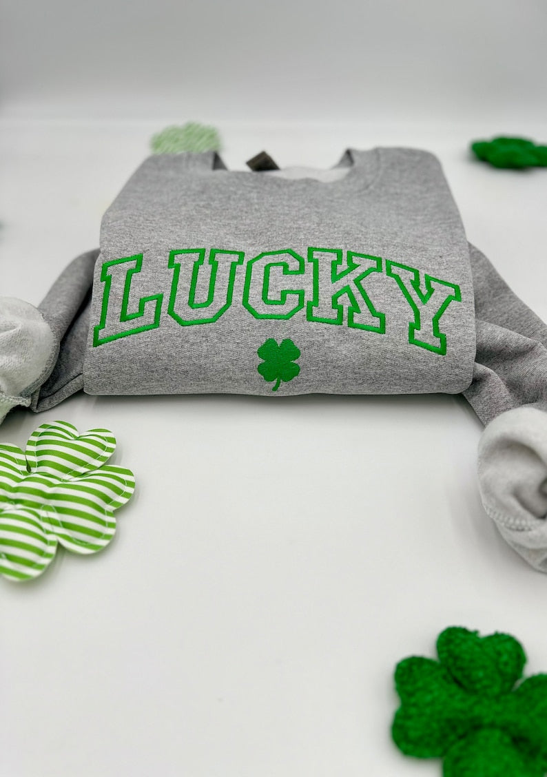 Embroidered St. Patricks Day Sweatshirt-Hoodies, Lucky Unisex Crewneck, Shamrock-Irish Sweatshirt, St Pattys, Simple Holiday Sweater, Gift il_794xN.5777795741_180h.jpg