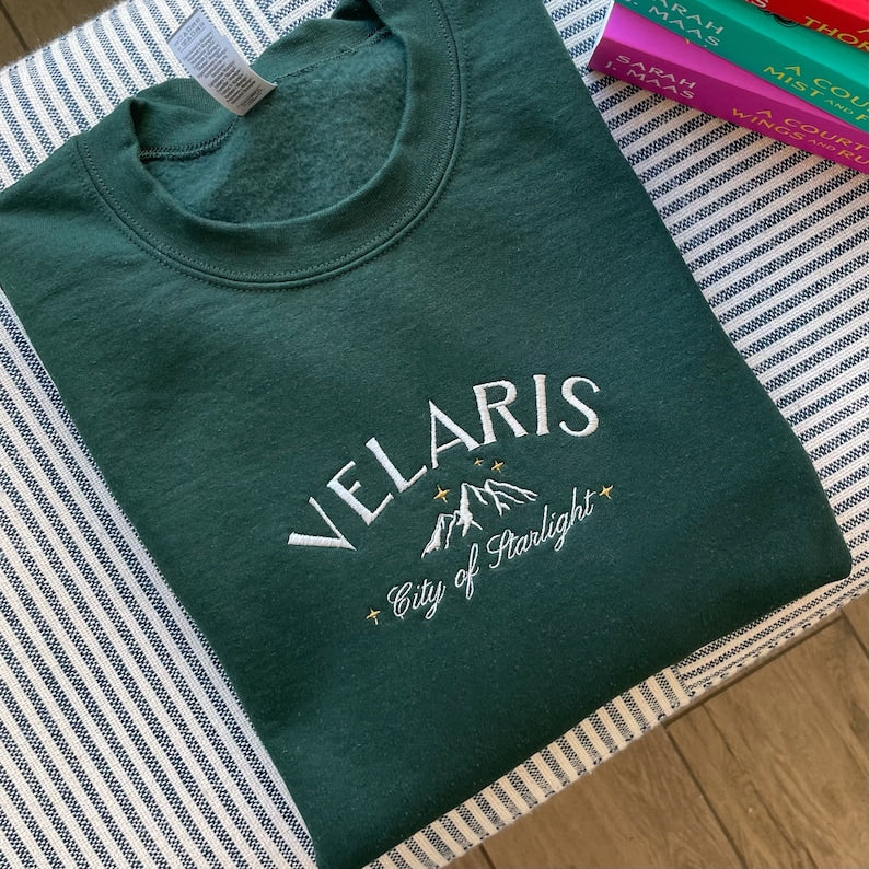 Velaris Embroidered Sweatshirt, ACOTAR crewneck, Velaris City of Starlight sweatshirt, Embroidered Velaris Sweatshirt, bookish sweatshirt