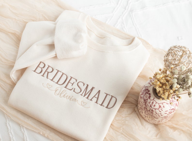 Embroidered Bridesmaid Sweatshirt, Maid of Honor Gifts, Bridal Party Gifts, Bachelorette Party Sweatshirt, Embroidered Sleeve