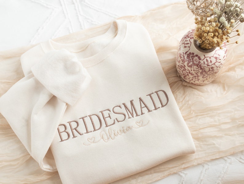 Embroidered Bridesmaid Sweatshirt, Maid of Honor Gifts, Bridal Party Gifts, Bachelorette Party Sweatshirt, Embroidered Sleeve