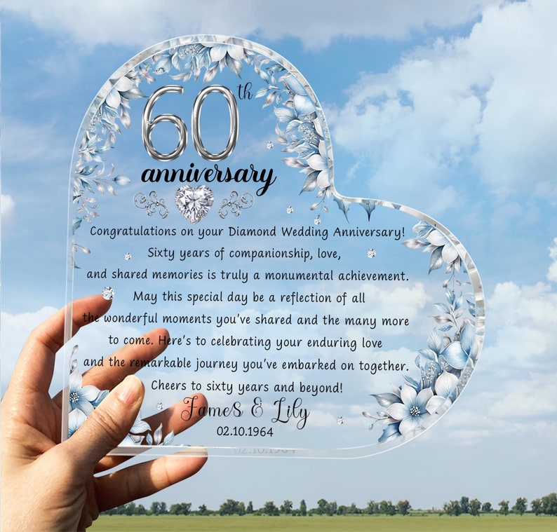 Personalized 60th Wedding Anniversary Gift Heart Acrylic Plaque, 60th Diamond Wedding Gifts For Parents, Grandparents, 60th Anniversary il_794xN.5824754136_9rnl.jpg