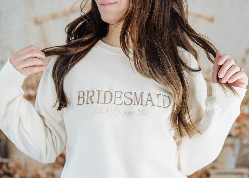 Embroidered Bridesmaid Sweatshirt, Maid of Honor Gifts, Bridal Party Gifts, Bachelorette Party Sweatshirt, Embroidered Sleeve