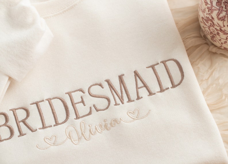 Embroidered Bridesmaid Sweatshirt, Maid of Honor Gifts, Bridal Party Gifts, Bachelorette Party Sweatshirt, Embroidered Sleeve