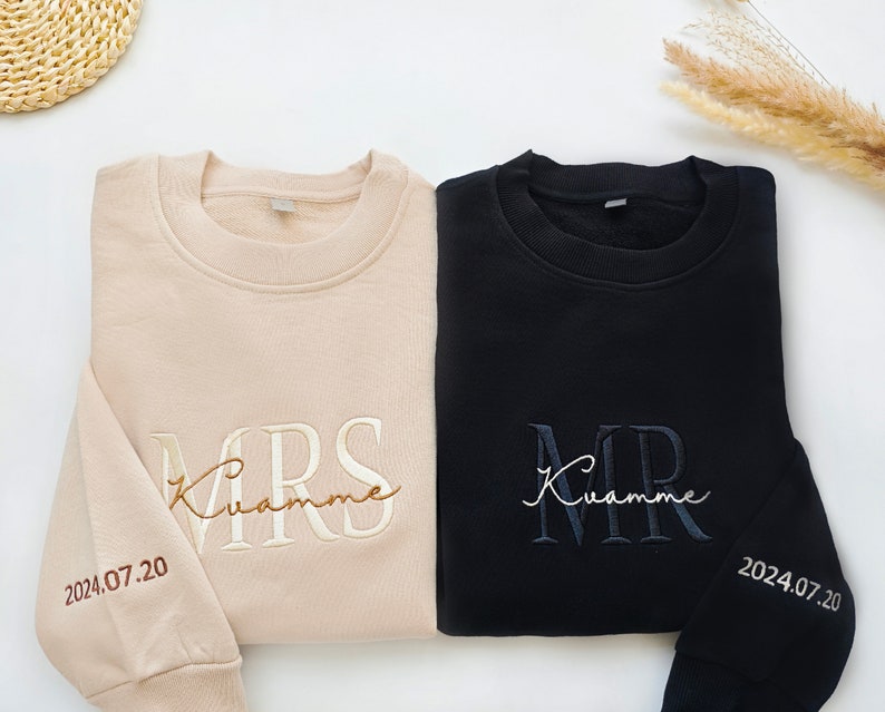 Custom Mrs. Embroidered Sweatshirt, Gift for future Mrs & Mr engagement gift, bride to be, date on sleeve, Valentine's Day gift il_794xN.5856237686_39f3.jpg?v=1743397635