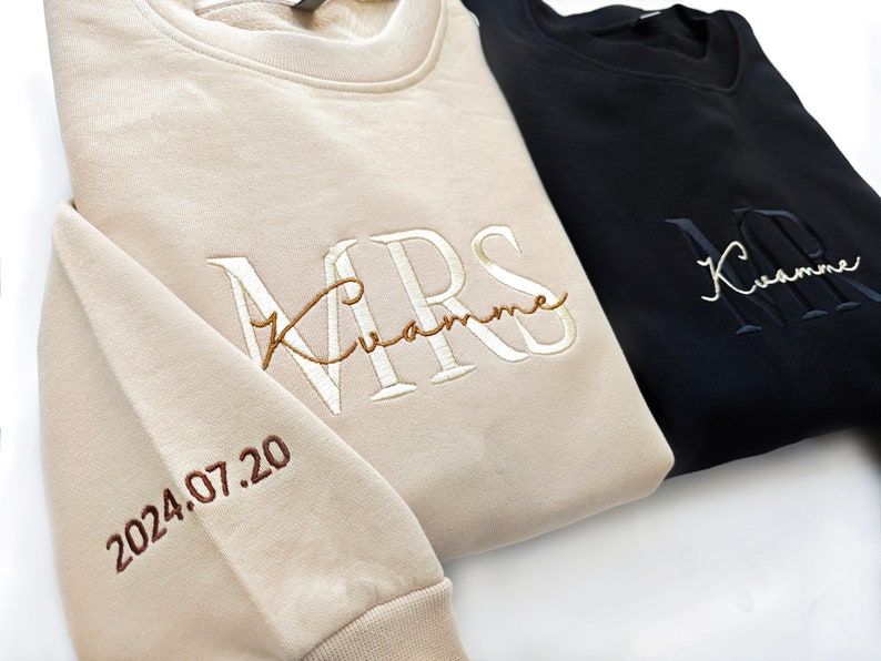 Custom Mrs. Embroidered Sweatshirt, Gift for future Mrs & Mr engagement gift, bride to be, date on sleeve, Valentine's Day gift il_794xN.5856239250_meei.jpg?v=1743397635