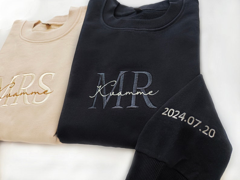 Custom Mrs. Embroidered Sweatshirt, Gift for future Mrs & Mr engagement gift, bride to be, date on sleeve, Valentine's Day gift il_794xN.5856239332_393m.jpg?v=1743397635