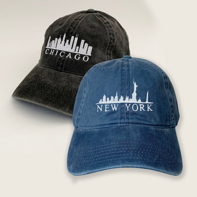 City Skyline Embroidered Cap hat baseball hat Chicago cap LA embroidered ball cap NY Houston Miami Dallas Boston Denver Atlanta Seattle