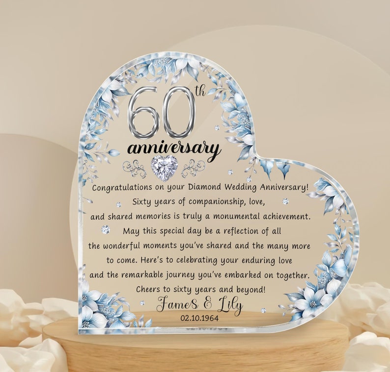 Personalized 60th Wedding Anniversary Gift Heart Acrylic Plaque, 60th Diamond Wedding Gifts For Parents, Grandparents, 60th Anniversary il_794xN.5872847987_2cfa.jpg