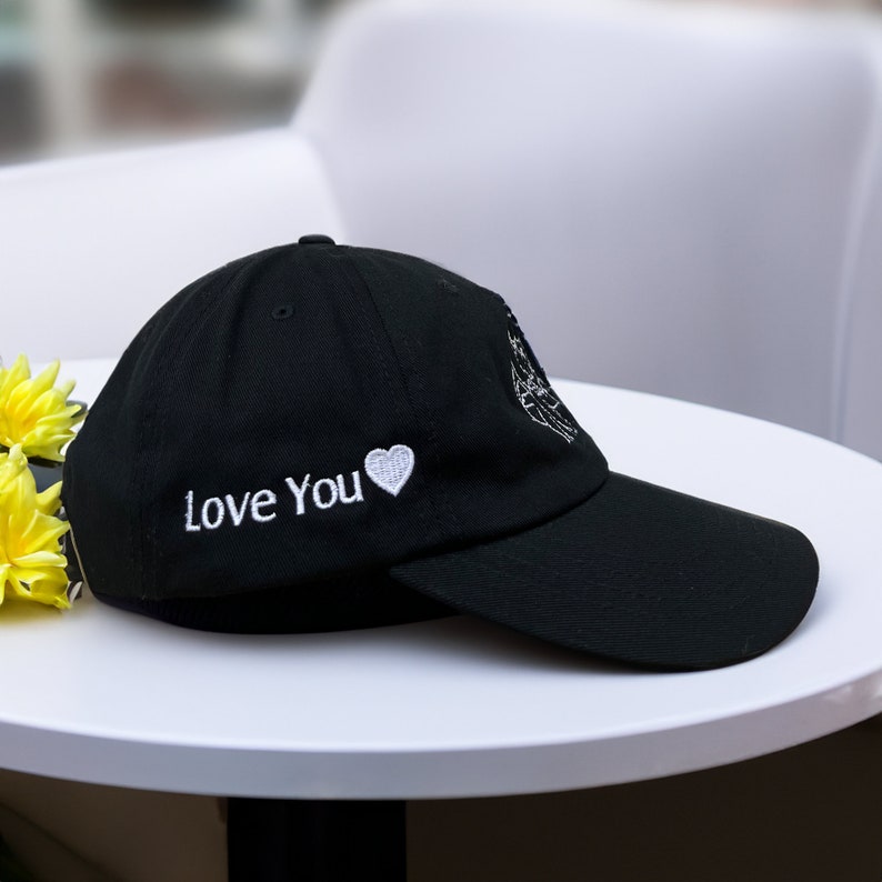 LINE Art Portrait Embroidered with Text on Dad Hat, Embroidered Portrait From Photo Dad Hat, Couples Hat, Gifts for mom and dad together il_794xN.5883293187_k3et.jpg