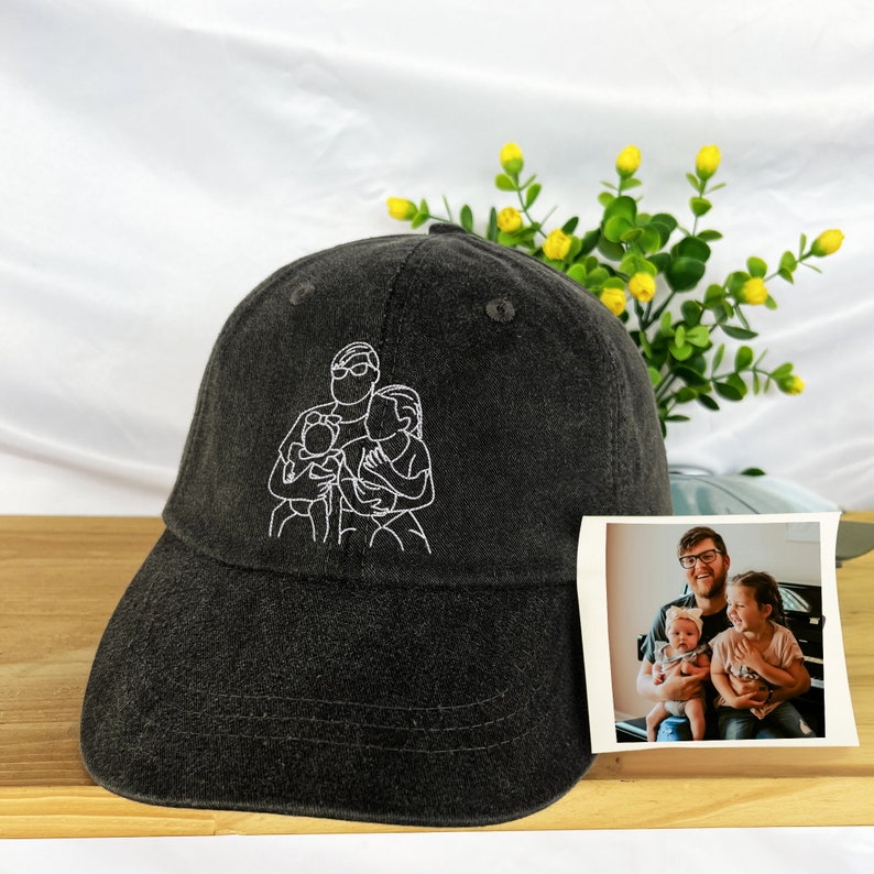 LINE Art Portrait Embroidered with Text on Dad Hat, Embroidered Portrait From Photo Dad Hat, Couples Hat, Gifts for mom and dad together il_794xN.5883294259_4fbz.jpg