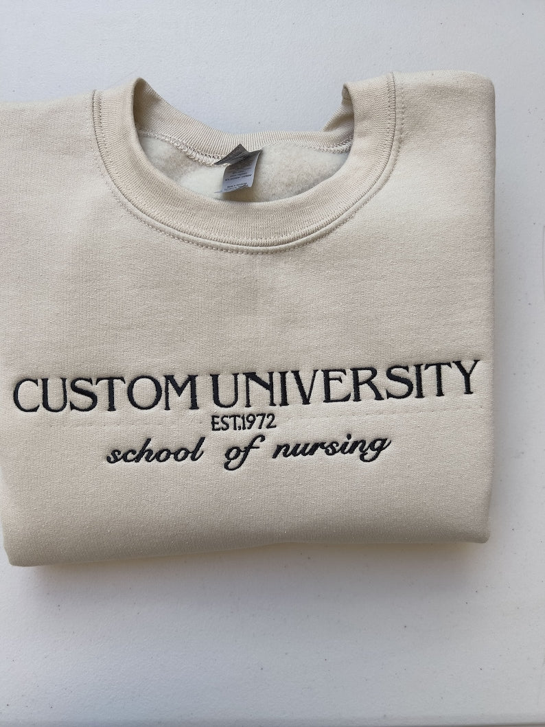 Custom College Embroidered Sweatshirt/Hoodie, Embroidered Personalized University Sweatshirt or Hoodie
