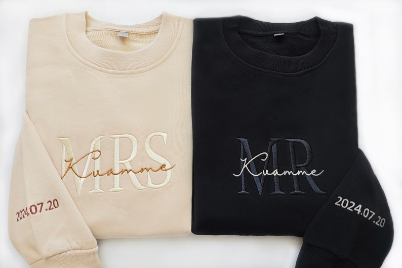 Custom Mrs. Embroidered Sweatshirt, Gift for future Mrs & Mr engagement gift, bride to be, date on sleeve, Valentine's Day gift il_794xN.5904335013_6h3y.jpg?v=1743397635