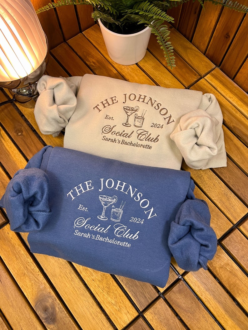 Luxury Bachelorette Crewneck Sweatshirt - Custom Embroidered Bridal Party Merch, Bridal Party Gifts, Wedding Trip Gift, custom last name