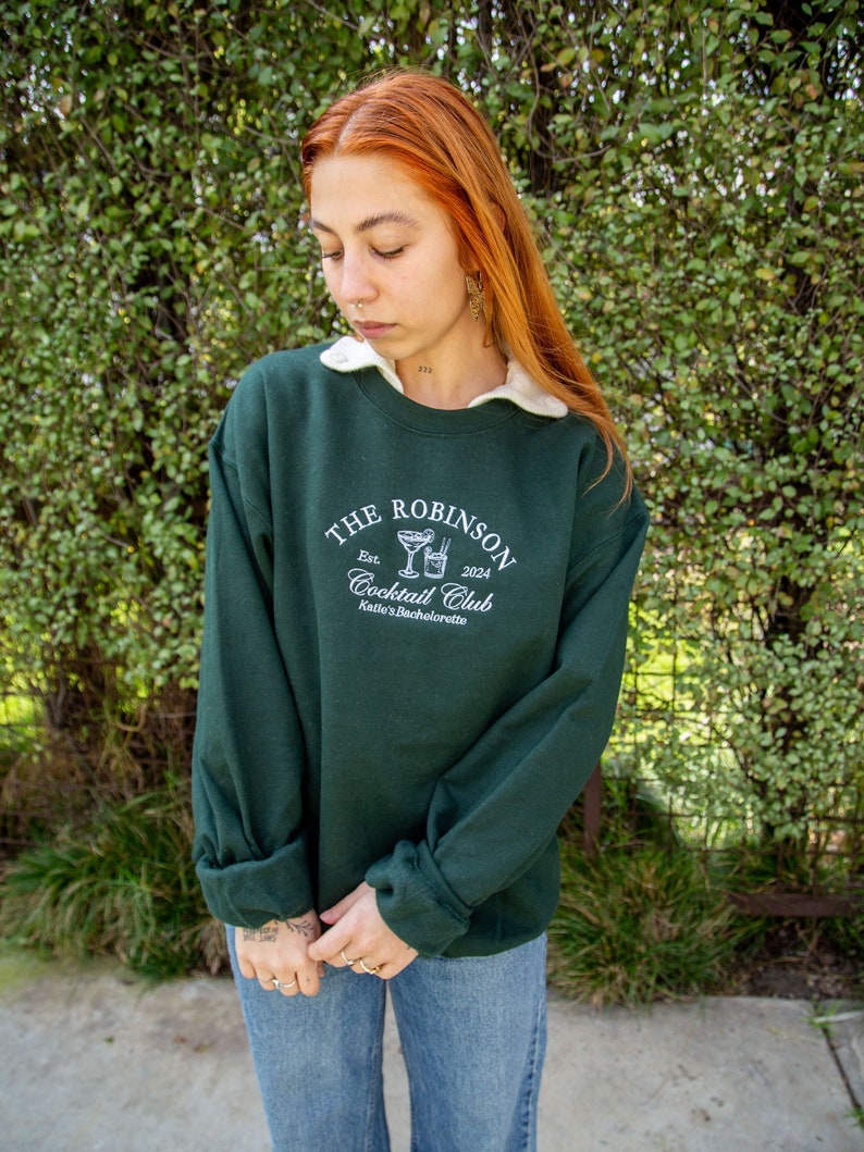 Luxury Bachelorette Crewneck Sweatshirt - Custom Embroidered Bridal Party Merch, Bridal Party Gifts, Wedding Trip Gift, custom last name