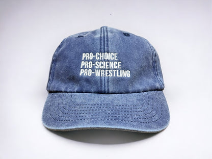 Pro-Choice, Pro-Science, Pro-Wrestling Embroidered Cap || Vivian Flytrap || Washed Vintage Style Baseball 6 Panel Dad Cap