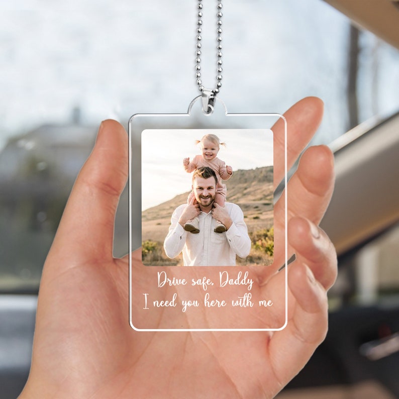Custom Photo Car Ornament, Car Hanging, Custom Gift for Dad, Rear View Mirror Charm, Dad Gift From Daughter, Fathers Day Birthday Photo Gift il_794xN.5959402621_md9h.jpg