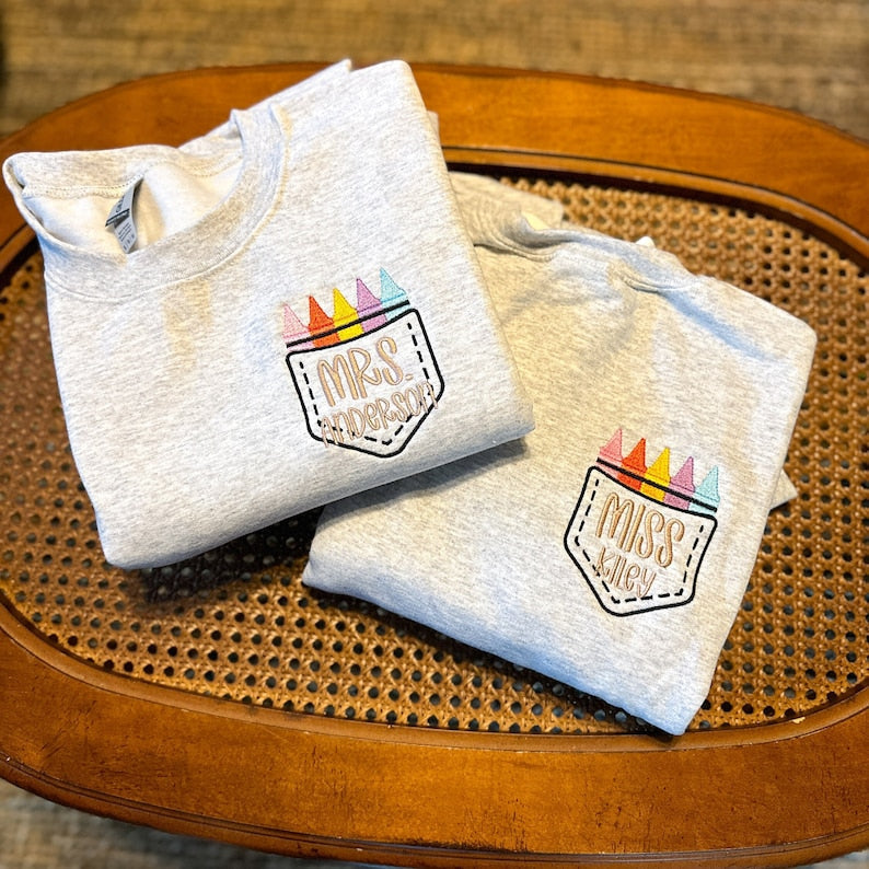 Crayon Pocket Teacher Crew Embroidered Sweatshirt, Gift For Teacher il_794xN.5962589675_6ody.jpg?v=1743397378