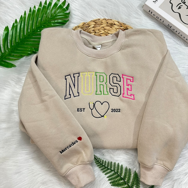 Nurse Multi Color Sweatshirt Embroidered, Nurse Hoodie Sweater, Nurse Valentine, Graduation Gifts, New nurse gifts, gifts for nurse