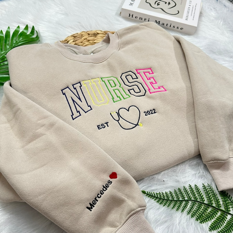 Nurse Multi Color Sweatshirt Embroidered, Nurse Hoodie Sweater, Nurse Valentine, Graduation Gifts, New nurse gifts, gifts for nurse
