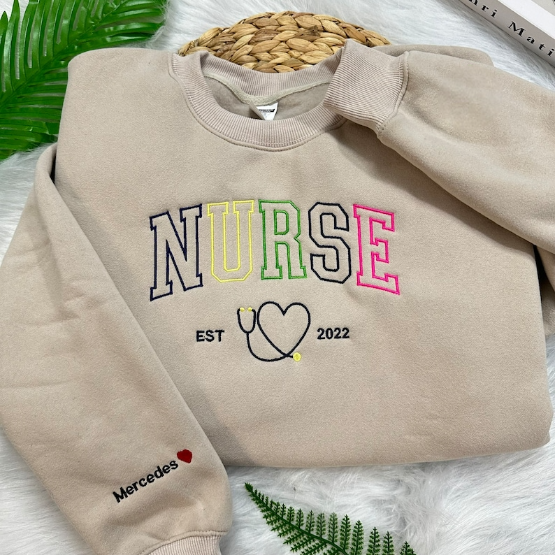 Nurse Multi Color Sweatshirt Embroidered, Nurse Hoodie Sweater, Nurse Valentine, Graduation Gifts, New nurse gifts, gifts for nurse