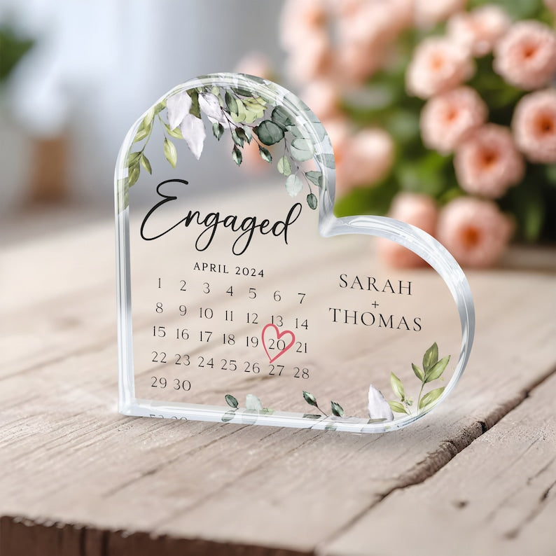 Personalized Engagement Gift, Engaged Calendar Acrylic Plaque, Engagement Gift for Couple, Engagement Keepsake Gift, Engaged Gift for Couple il_794xN.5976063721_gthh.jpg