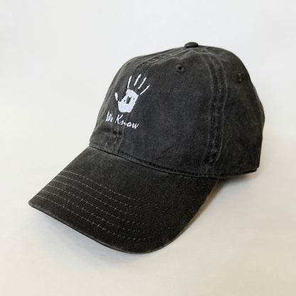 We Know Embroidered Dad Hat Vintage Adjustable Baseball Cap with White Handprint Design, Cool Gamer Gift, Dark Brotherhood Inspired Streetwear Cap for Men and Women