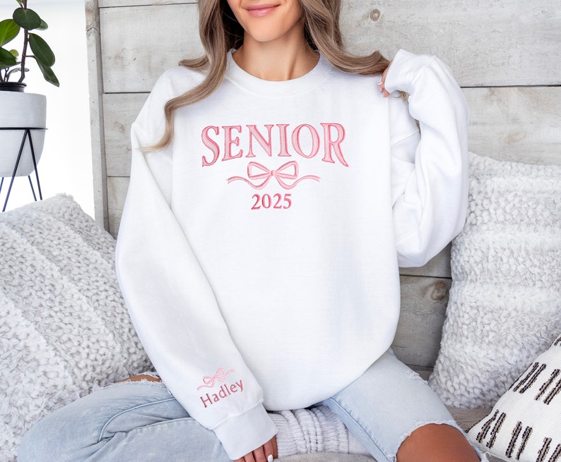 Embroidered Senior Sweatshirt, Coquette Bow, Customized Grad Gift, Crewneck Sweatshirt Graduation, Class of 2025, Personalized Senior Gift il_794xN.5977904761_mayb.jpg