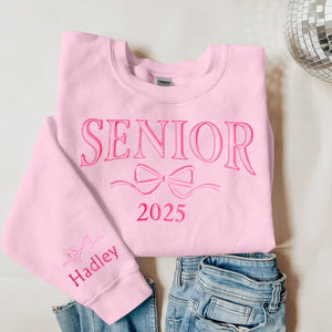 Embroidered Senior Sweatshirt, Coquette Bow, Customized Grad Gift, Crewneck Sweatshirt Graduation, Class of 2025, Personalized Senior Gift il_794xN.5977906605_prno.jpg