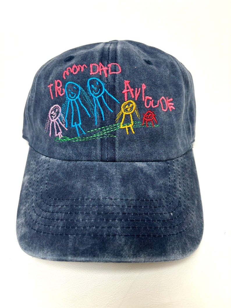 Kids Drawing Baseball Cap Gift for Mothers or Fathers Day Grandma Grandpa Gift Your Kids Artwork on Cotton Dad Hat Custom Embroidered Hat