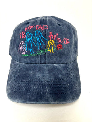 Kids Drawing Baseball Cap Gift for Mothers or Fathers Day Grandma Grandpa Gift Your Kids Artwork on Cotton Dad Hat Custom Embroidered Hat