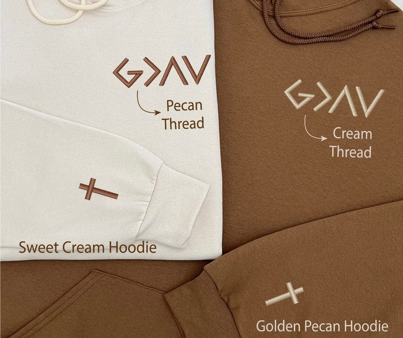 God Is Greater Than The Highs And Lows Embroidered Hoodie Cross on Sleeve Couples Gift Anniversary Gift Gift For Him Gift For Her