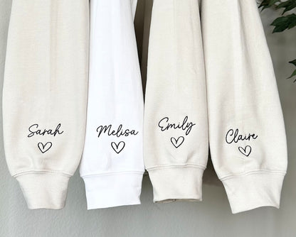 Embroidered Custom Bridesmaid/Groom Neckline Sweatshirt/Hoodie, Name on Sleeve, Personalized Bachelorette Gift, Maid of Honor, Bride To Be