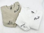 Embroidered Custom Bridesmaid/Groom Neckline Sweatshirt/Hoodie, Name on Sleeve, Personalized Bachelorette Gift, Maid of Honor, Bride To Be