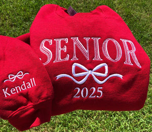 Embroidered Senior Sweatshirt, Coquette Bow, Customized Grad Gift, Crewneck Sweatshirt Graduation, Class of 2025, Personalized Senior Gift il_794xN.6041521848_atti.jpg