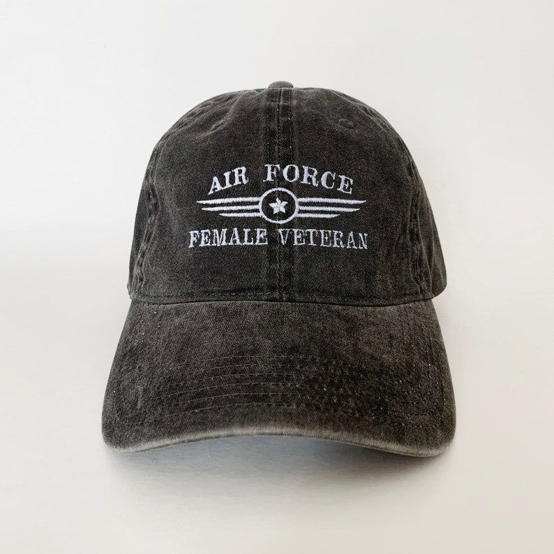 Air Force Female Veteran Embroidered Hat Military Pride Adjustable Black Baseball Cap, Veteran Gift for Women, Casual Everyday Army Air Force Mom Cap
