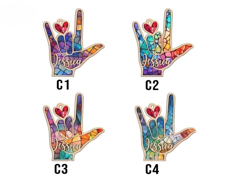 Personalized Sign Language Ornament,ASL Suncatcher, Hand Sign Language Ornament,ASL I Love You Suncatcher Ornament,ASL Personalized Ornament il_794xN.6056644520_ihkw_1.jpg