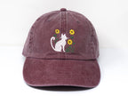 Cat and Flower Embroidered Kitten Baseball Cap, Washed Cotton Curve Brim Summer Hat