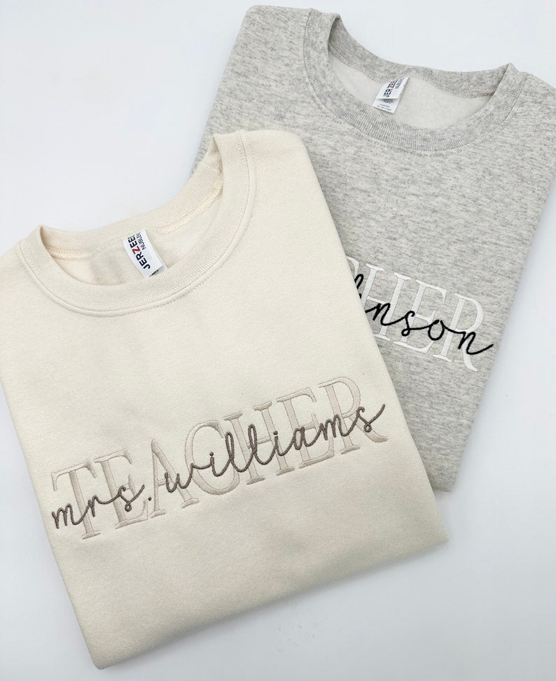 Embroidered Custom Teacher Mrs. Last Name Sweatshirt or Hoodie, Personalized Gift, Gift for Tutor-Teacher, Cute Teacher Shirt, Gift for Her il_794xN.6072581544_tal0.jpg