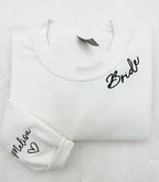 Embroidered Custom Bridesmaid/Groom Neckline Sweatshirt/Hoodie, Name on Sleeve, Personalized Bachelorette Gift, Maid of Honor, Bride To Be
