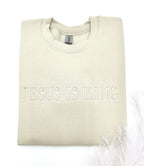 Embroidered Jesus Is King Sweatshirt-Hoodie, Christian Embroidery, Faith Based Apparel, Style Adult Unisex Sweater, Christian Holiday Gift