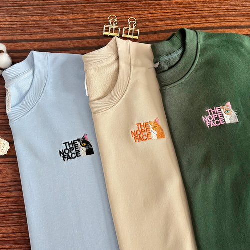Nope Face Cat Embroidered Sweatshirt , Custom Cat Embroidered Hoodie, Pet Lover T-shirt, Embroidered Funny Sweatshirt, Cute Cat Shirt