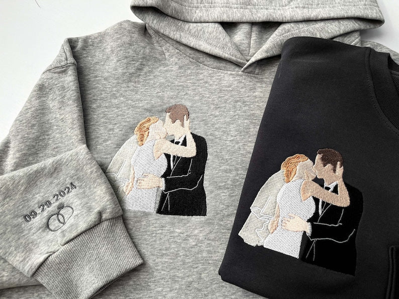 Custom Embroidered Sweatshirt,Embroidered Hoodie,Custom Photo Portrait Embroidered Shirt,Valentine's Day Gift,Faceless Portrait Gift Couple il_794xN.6097673044_invh.jpg