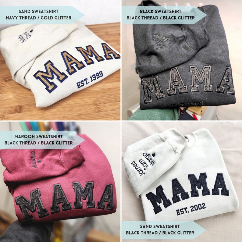 Custom Embroidered Mama Sweatshirt with Kids Names on Sleeve New Mom Hoodie Personalized Gift for Mom Crewneck Pullover il_794xN.6103978253_hkun.jpg