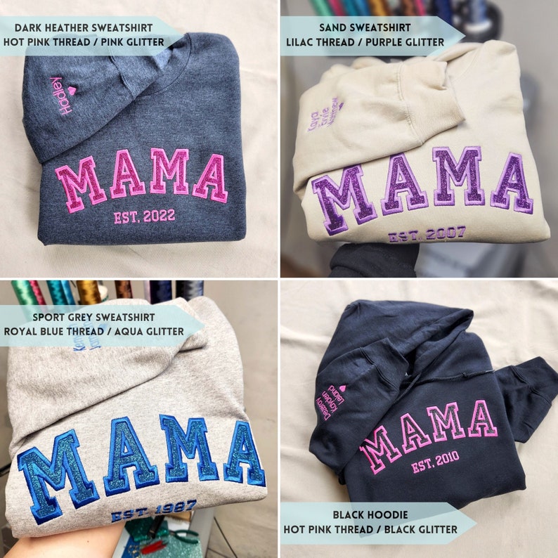 Custom Embroidered Mama Sweatshirt with Kids Names on Sleeve New Mom Hoodie Personalized Gift for Mom Crewneck Pullover il_794xN.6103978257_oa29.jpg