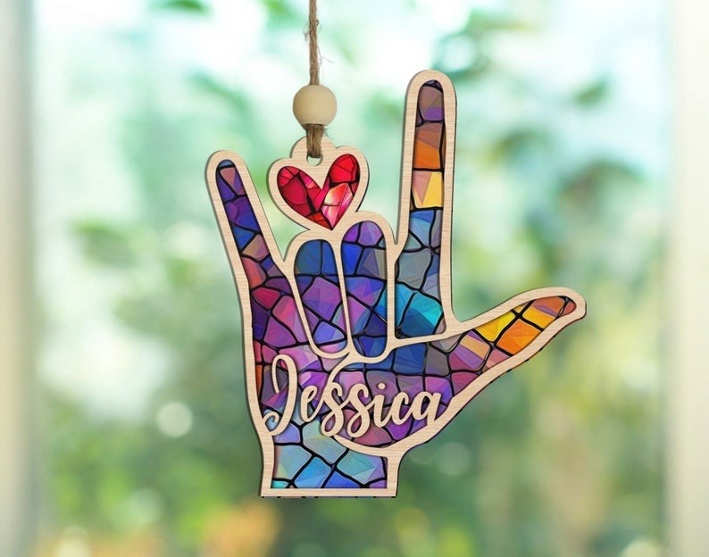 Personalized Sign Language Ornament,ASL Suncatcher, Hand Sign Language Ornament,ASL I Love You Suncatcher Ornament,ASL Personalized Ornament il_794xN.6104707493_7ts4_1.jpg