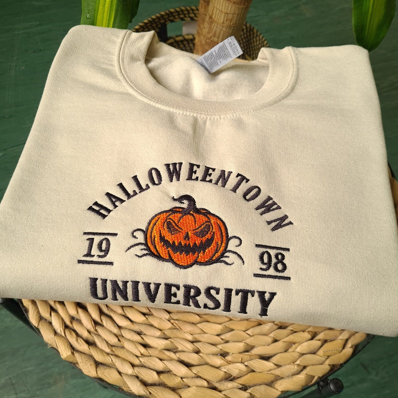 Halloween Town Embroidered Sweatshirt, Vintage Halloween Sweatshirt, Embroidered Halloween Crewneck, Halloween Pumpkin Sweatshirt il_794xN.6113143132_t2f9.jpg