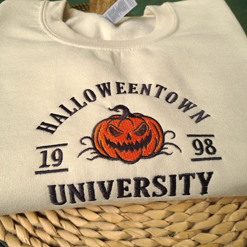 Halloween Town Embroidered Sweatshirt, Vintage Halloween Sweatshirt, Embroidered Halloween Crewneck, Halloween Pumpkin Sweatshirt il_794xN.6113143134_pttj.jpg