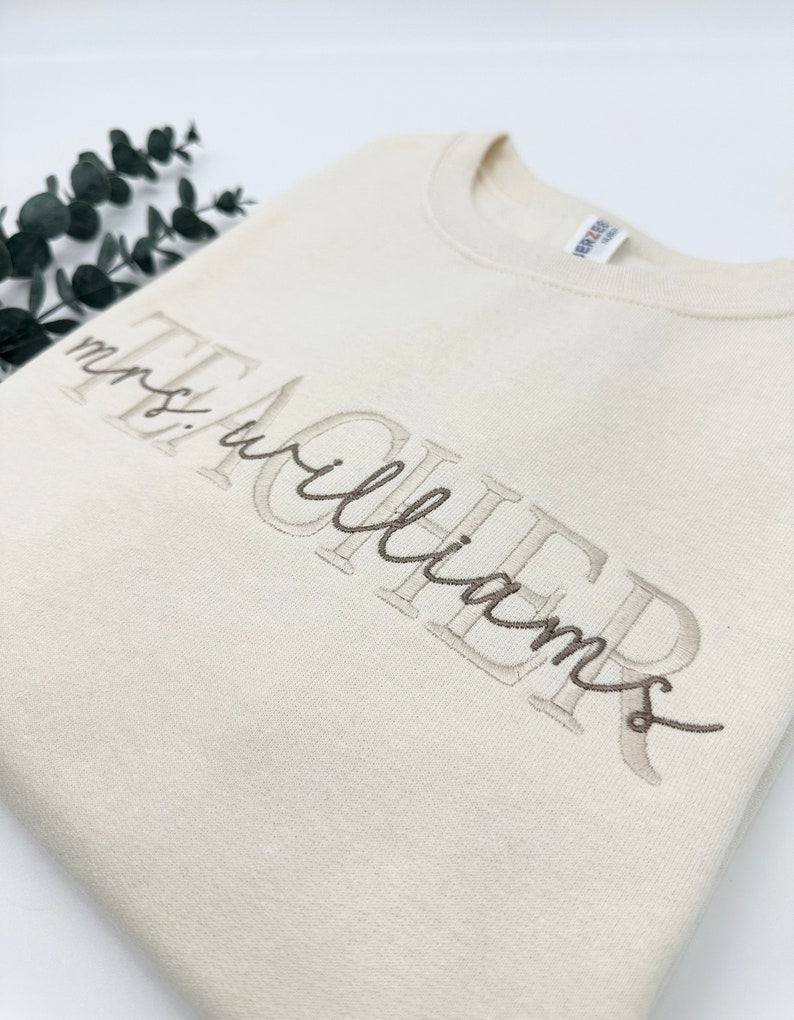 Embroidered Custom Teacher Mrs. Last Name Sweatshirt or Hoodie, Personalized Gift, Gift for Tutor-Teacher, Cute Teacher Shirt, Gift for Her il_794xN.6120636357_4avm.jpg